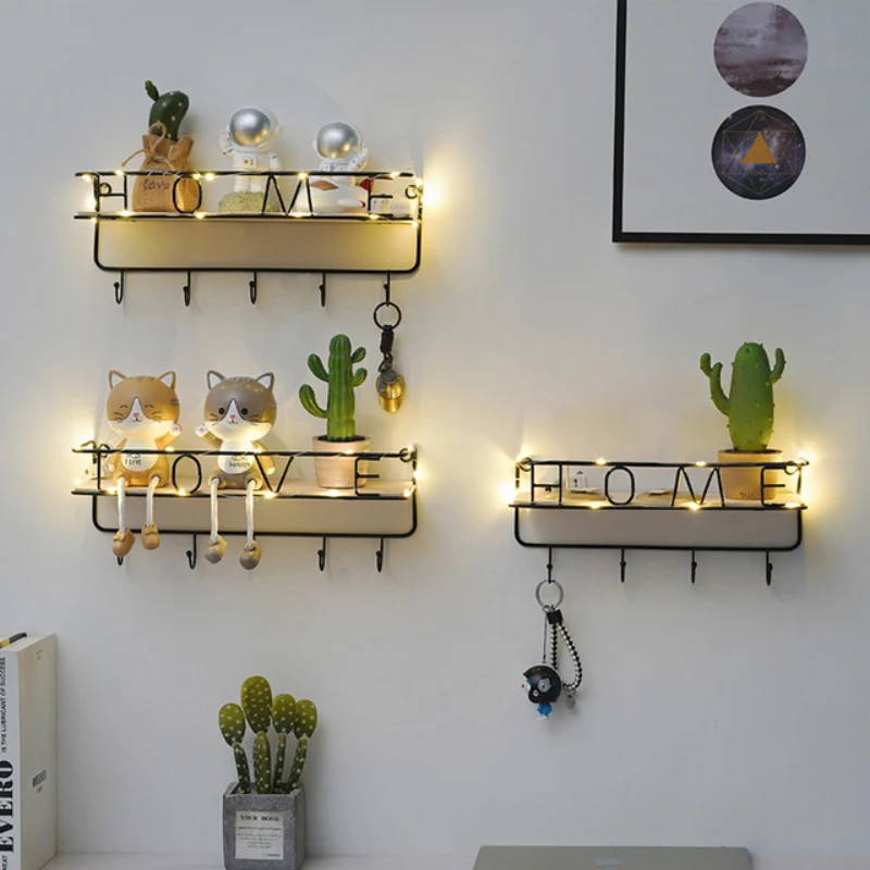 

Wall-mounted Wrought Iron Storage Rack Wall Shelf Hook For Living Room Flower Pot Decoration Display Stand Bathroom Accessories