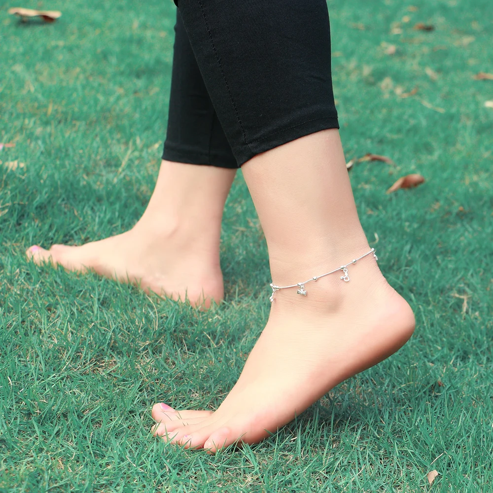 Женские 925 ножные браслеты из стерлингового серебра с прелестным бантом кулон