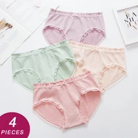 4 piece women sexy briefs lady lace panties low rise underwear female bow lingerie cotton g string thong
