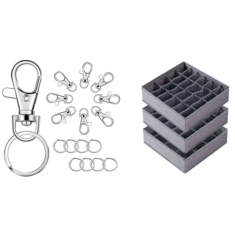 

3Pcs Socks Drawer Storage Divider Underwear Storage Box with 100Pcs Alloy Lobster Clasps Hooks and Jump Rings Keychain