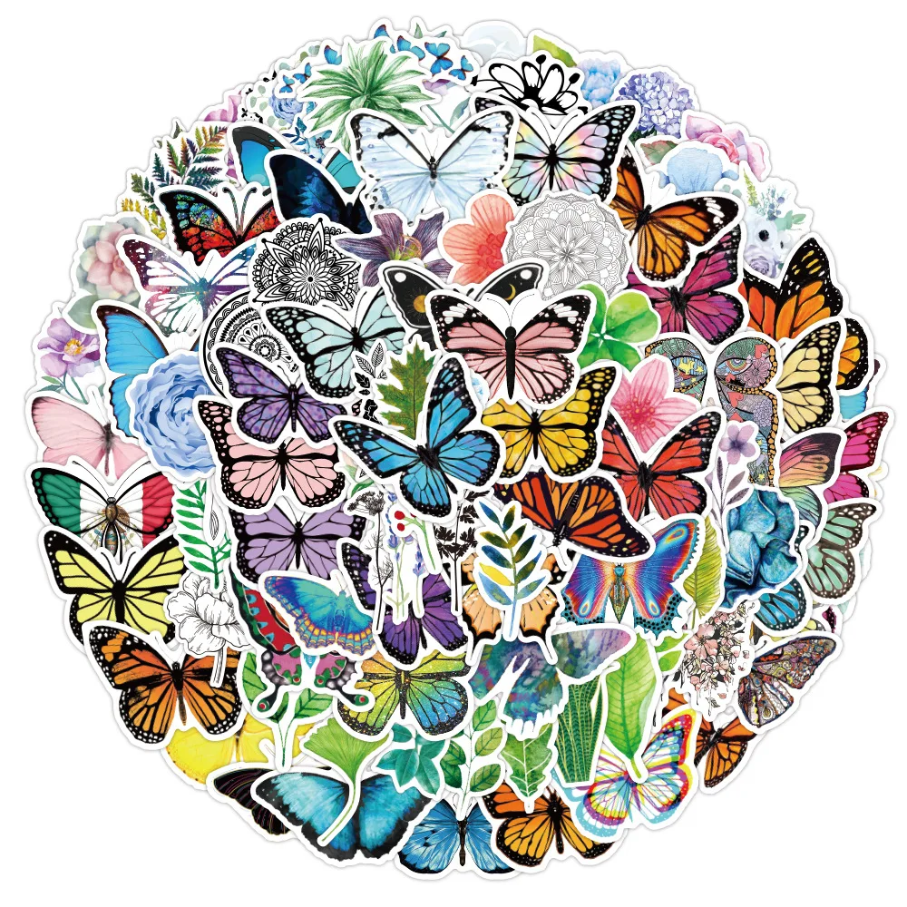 

50/100Pcs Pack Butterfly Stickers for Laptop Skateboard Guitar Stationery Stickers DIY Fridge Car Bottle Decals Kids Toys