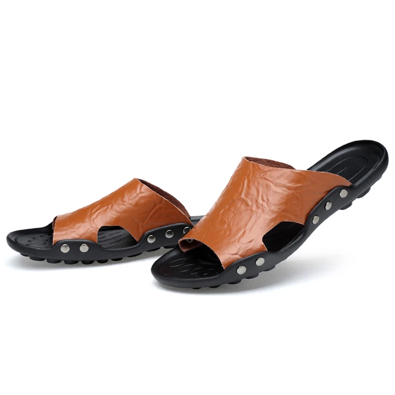 Шлепанцы мужские кожаные дышащие большого размера | Обувь