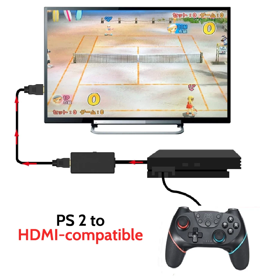 1080p full hd adapter with dc 5v power supply cable for ps2 to hdmi compatible tvmonitorprojectorpc computer male to female free global shipping
