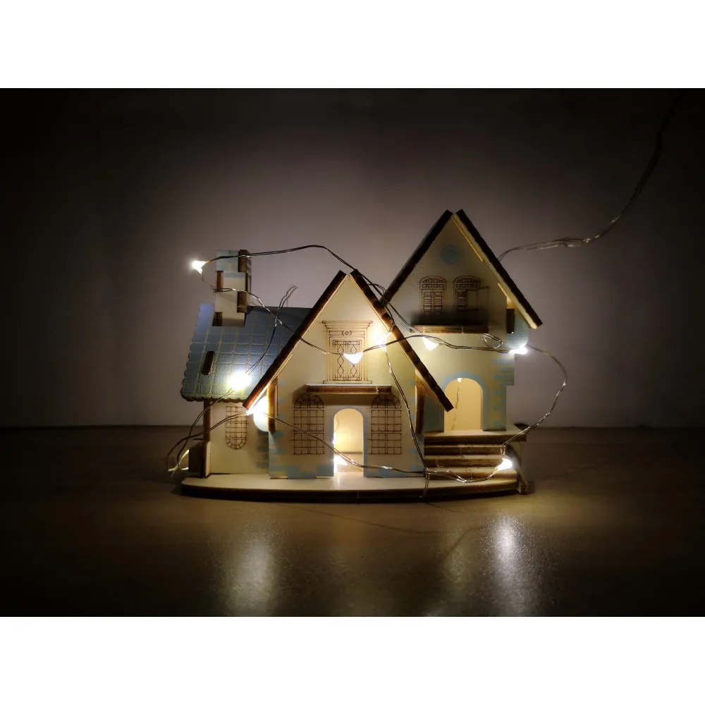 white light house Сборочный Набор DIY строительные 3D деревянные игрушки Голубой домик кукольный домик головоломка мини деревянные модели игрушки для детей - Цвет: white light house