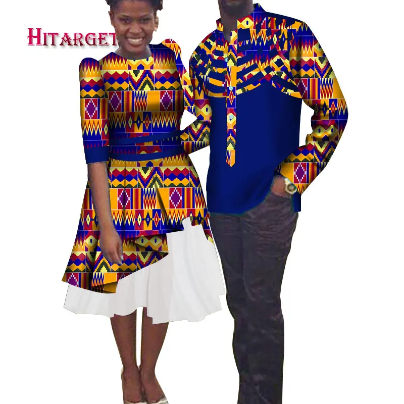Африканская одежда для пары мужская рубашка + африканские платья Дашики