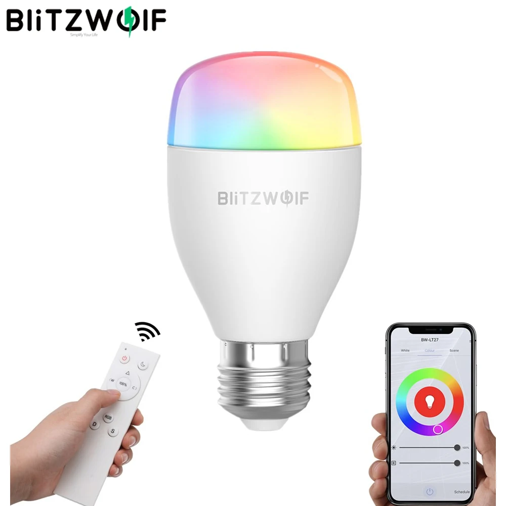 Светодиодсветильник лампа BlitzWolf с Wi Fi умная дистанционным управлением RGB + CW 9 Вт E27