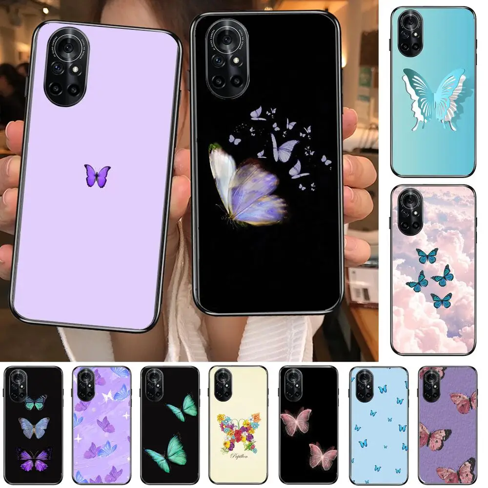 

Beautiful Butterfly Pattern Clear Phone Case For Huawei Honor 20 10 9 8A 7 5T X Pro Lite 5G Black Etui Coque Hoesjes Comic Fas