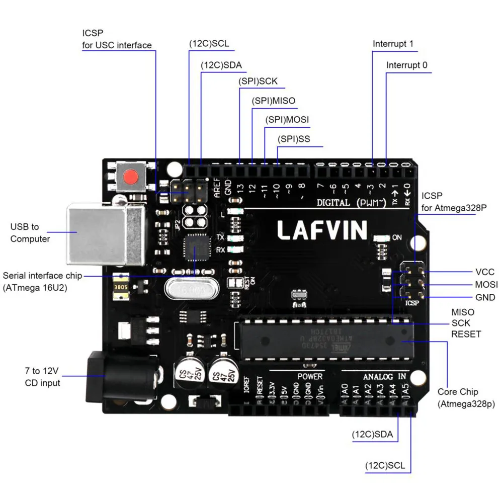 LAFVIN для UNO R3 плата ATmega328P ATMEGA16U2 без USB кабеля Arduino | Компьютеры и офис