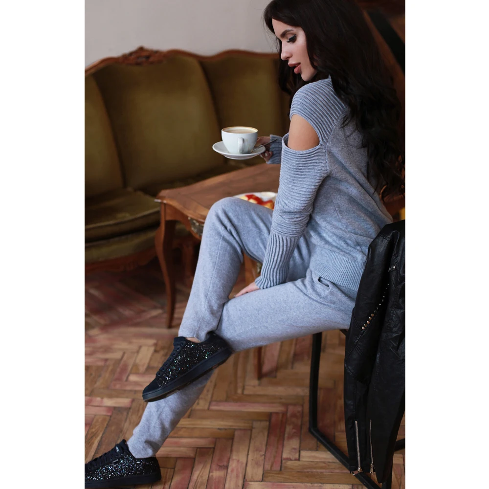 2019 новый осенне зимний трикотажный спортивный костюм свитера с круглым вырезом