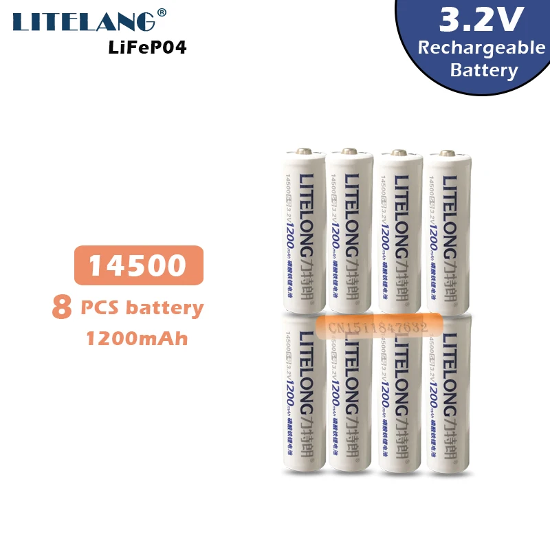 8 шт./лот 3 2 В LiFePO4 14500 перезаряжаемая батарея для камеры 1200 мАч с аккумулятором