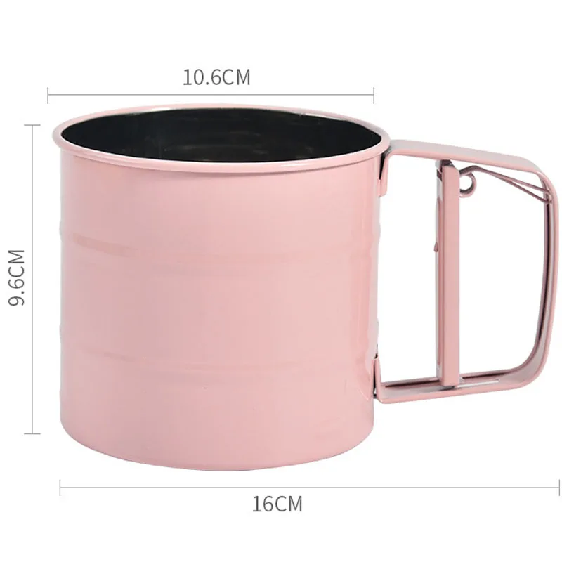 

Stainless Steel Flour Sieve Cup Semi-automatic Sping Handle Flour Sifter Candy Color Cooking Utensils Kitchen Tools Accessories