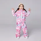 Детский комбинезон, лыжный комплект для девочек, сиамский водонепроницаемый уличный комбинезон для сноуборда для мальчиков, теплый мультяшный комбинезон с капюшоном, детский лыжный костюм