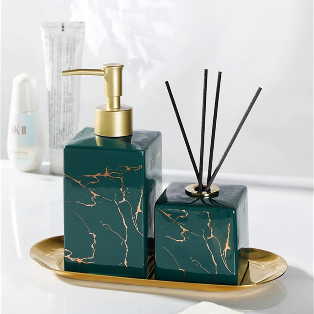 

Marbling Ceramic Soap Dispenser Nordic 450ml Liquid Replace Empty Storage Sub-bottle Bath Hand Sanitizer Shampoo Bottle