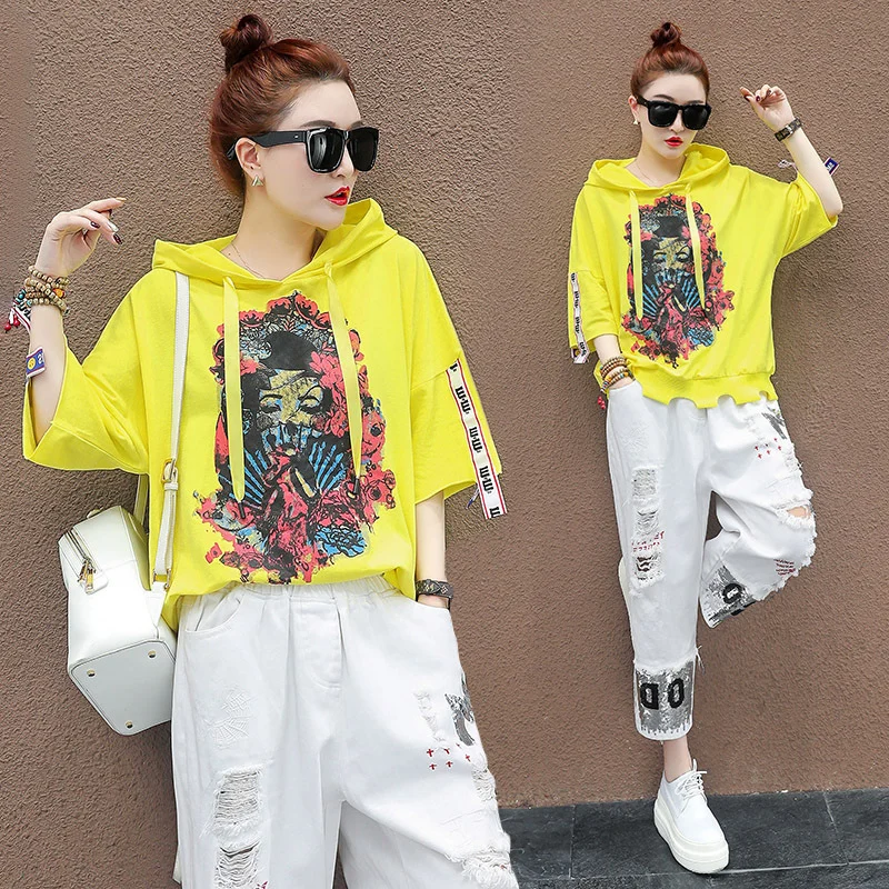 Женский спортивный костюм из двух частей с капюшоном и пайетками корейские