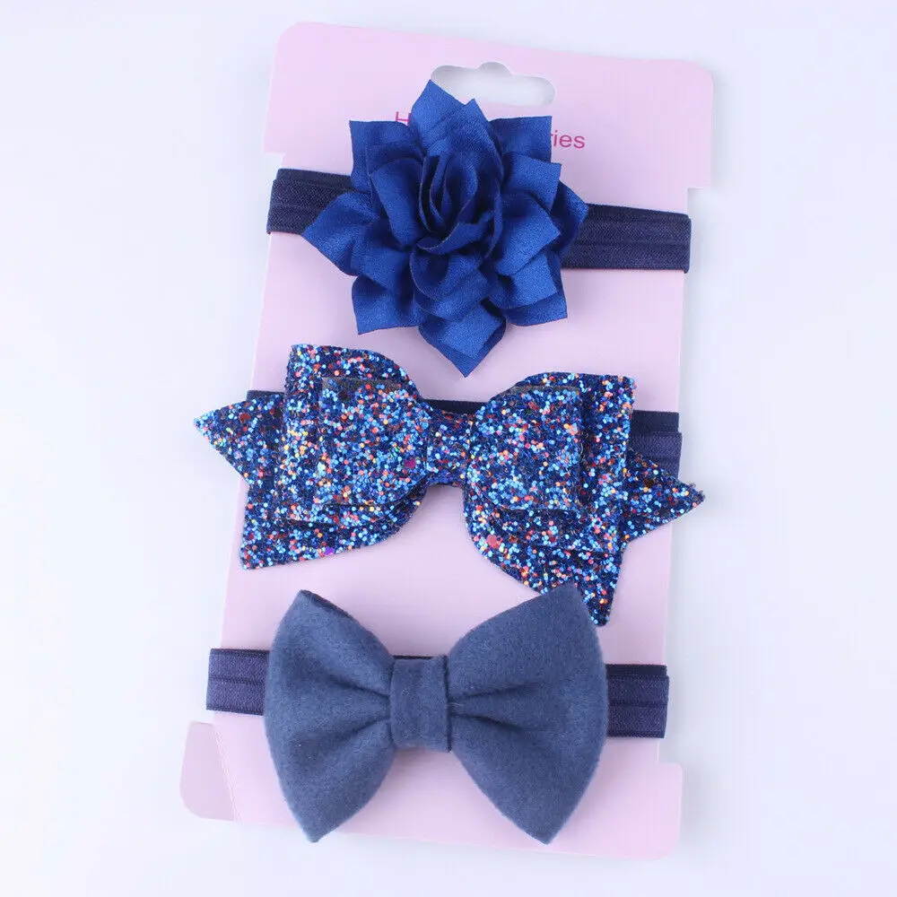 2019 Fashion Beauty 3Pcs Baby Girls Infant Toddler Flower Bow Sequined Headband Hair Band Accessories | Детская одежда и обувь