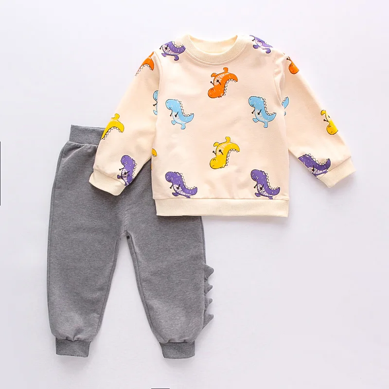 

LZH 2022 Spring Clothes For Newborns Baby Boys Tracksuit Dinosaur Print Kids Suit Cute 2Pcs Sets For Boys Costume 1-2-3-4 Years