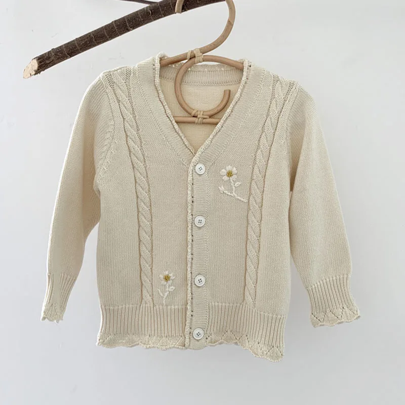 

Spring Baby Girls Embroider Cardigan Coat Clothing Autumn Baby Girls Long Sleeve Knit Coat Children Kids Girls Coats