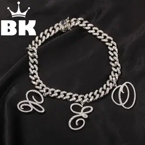 12 мм DIY Cursive Letters Miami кубинское звено ожерелье позолоченное серебро Роскошные лодыжки микро проложенные CZ кубинское соединение цепь
