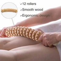 wooden body massager foot massage roller tool 44 cm curved 12 wheel push roller massage belly back massager physical therapy