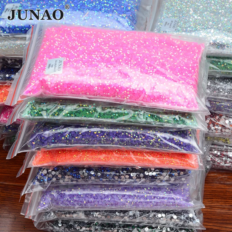 JUNAO 2mm 3mm 4mm 5mm 6mm Jelly Rose AB Wholesale Rhinestone Flatback Round Crystals Nail Stones Non Hot Fix Strass Appliques