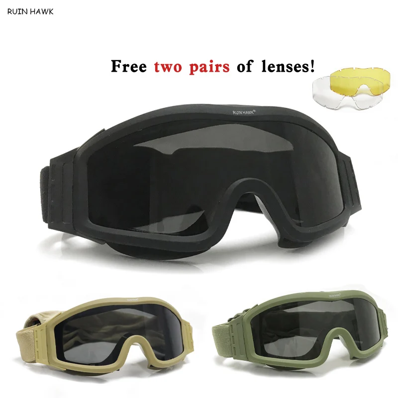 

Military Goggles Protector Shooting Glasses Hiking Eyewear Tactical Glasses Hunting Sunglasses 3 Lens Outdoor Goggles Sunglasses