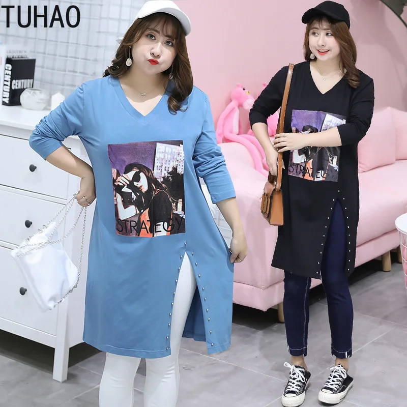 TUHAO1 2020 плюс размер 4XL 3XL Женская толстовка с принтом длинная рубашка длинным