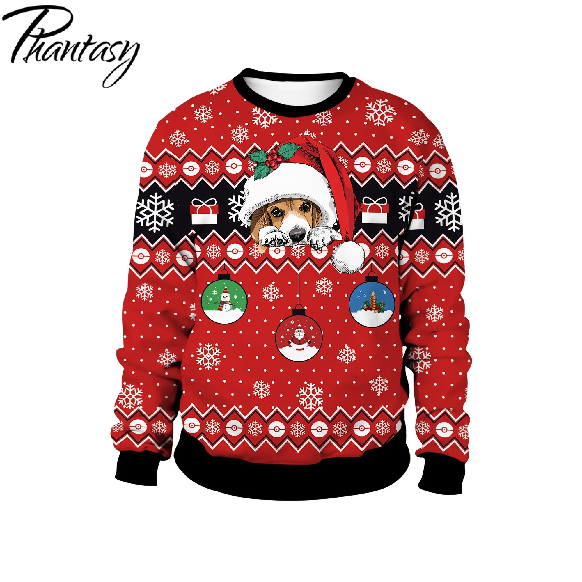 

Phantasy мультфильмы свитшоты с собакой снежинки принт пуловер фестиваль Карнавал Вечеринка уличная одежда для женщин мужчин повседневная спо...