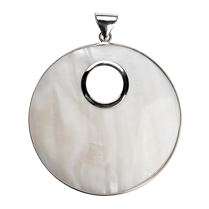

1PC 61x80mm Silver Color Big Round White Natural Mother of Pearl Shell Pendant Charm for DIY Necklace Jewelry Making