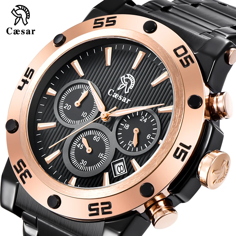 Мужские часы Caesar из розового золота с черным кварцевым хронографом