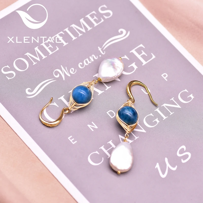 XlentAg эффектные круглые серьги с крючком из апатита камни капли воды женские