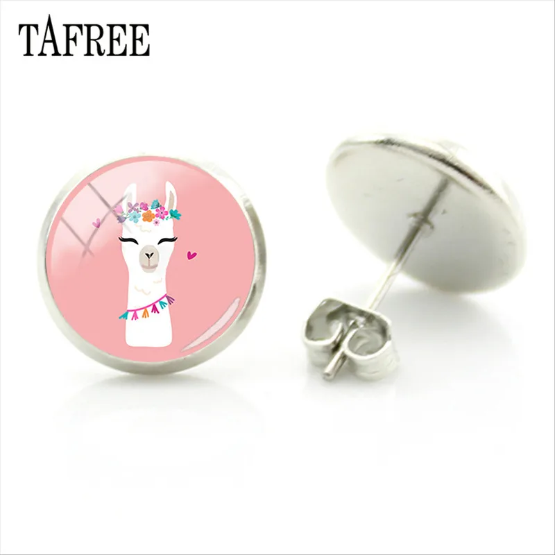 YT27 TAFREE, серьги-гвоздики из альпаки с изображением животных ламы, художественное изображение, стеклянный кабошон, очаровательные серьги для девочек и женщин, ювелирные изделия ручной работы, Gtifs YT13 - Окраска металла: YT27