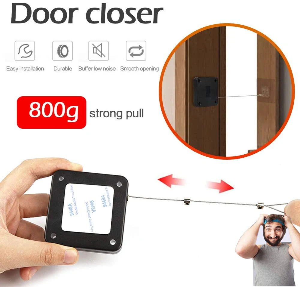 

Multifunctional Automatic Door Closer for All Doors 800g Tension Punch-free Door Closer Strong Pull Sensor Hooks for Kitchen