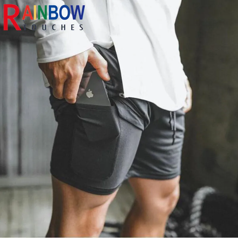 

Rainbowtouches Summer Fitness Men New Gym Shorts Double-Deck Solid Color Big Size Sports Jogging Pants Quick Drying 100%Cotton