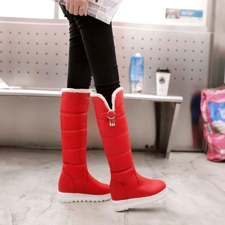 

2020 Winter New Knee High Snow Boots Women's Cotton Boots Inner Increased Sleeve Pu Leather Thickened Wool Warm Cotton Shoes