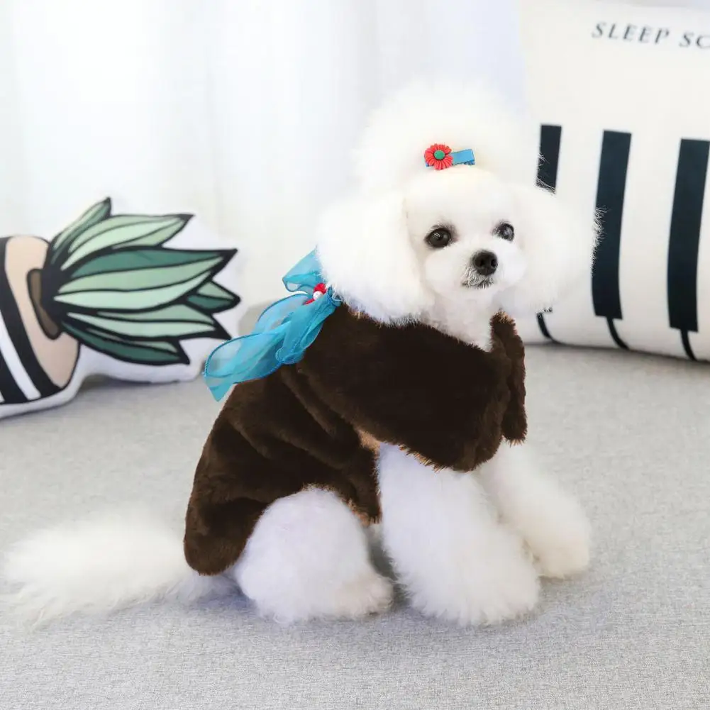 Nice-looking Pet Coat Red Flower Decor Close Fitting Puppy Two-leg Thickened Jacket Outfit Dog Outerwear Vest | Дом и сад