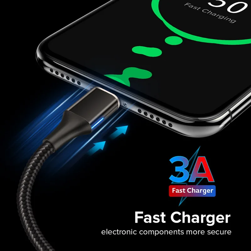 Магнитный кабель GETIHU 2 м 3A Micro USB Type C светодиодный магнитный для быстрой зарядки и