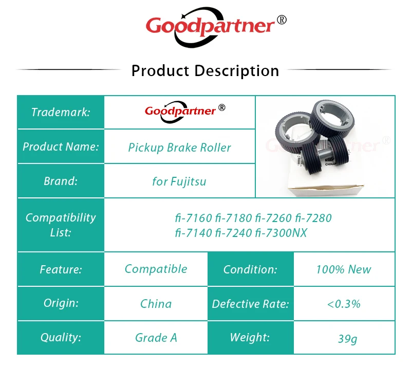 10X PA03670-0001 PA03670-0002 Пикап Ролик тормоза для Fujitsu fi-7160 fi-7180 fi-7260 fi-7280 fi-7300NX fi-7140 fi-7240 |