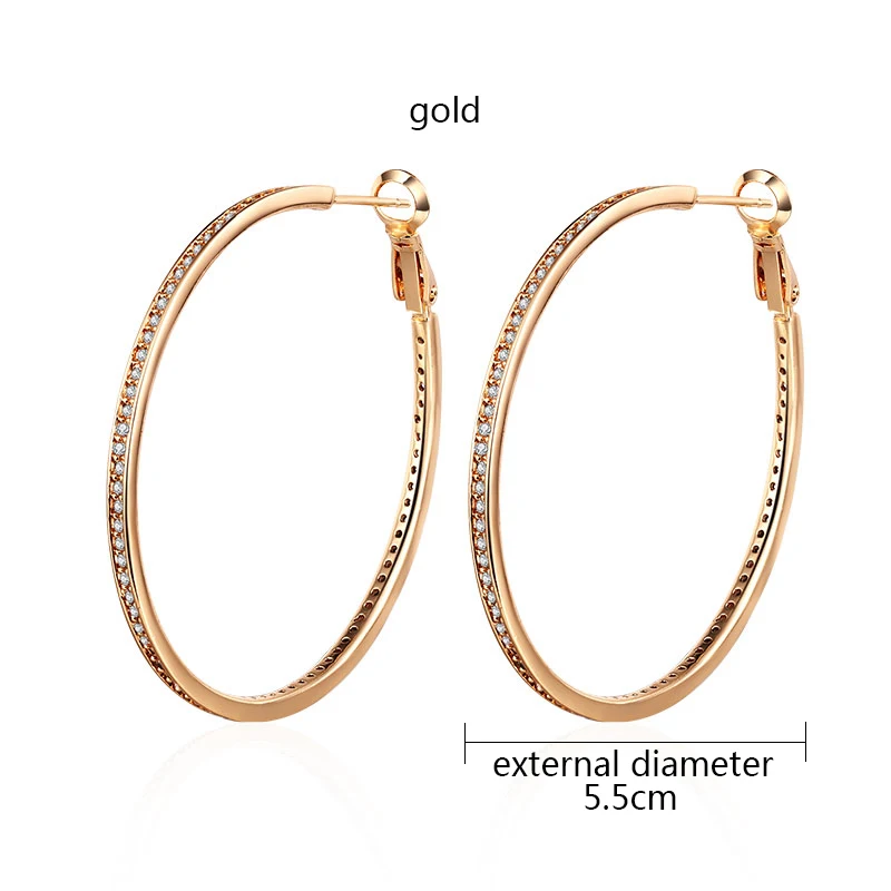 5.5cm-Gold MAIKALE Роскошные 5,5/6,5 см большие серьги-кольца для женщин золотого и серебряного цвета большие круглые серьги с кубическим цирконием модные ювелирные изделия подарок - Окраска металла: 5.5cm-Gold