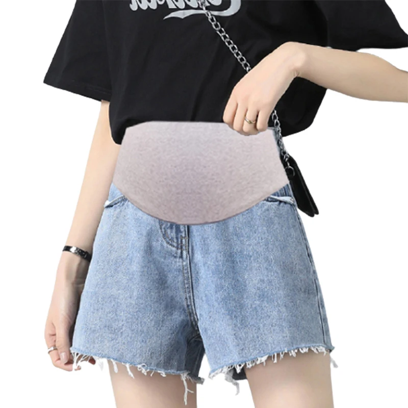 

6806# Summer Thin Denim Maternity Short Jeans Wide Leg Loose Straight Belly Shorts Clothes for Pregnant Women Casual Pregnancy