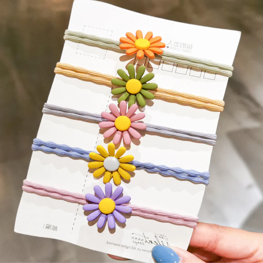 

10 шт./лот милый на голову эластичная повязка для головы с нахлестом Дейзи ободки для волос Цвет Цветочные резинки для волос хвост держатель резинка для волос аксессуары