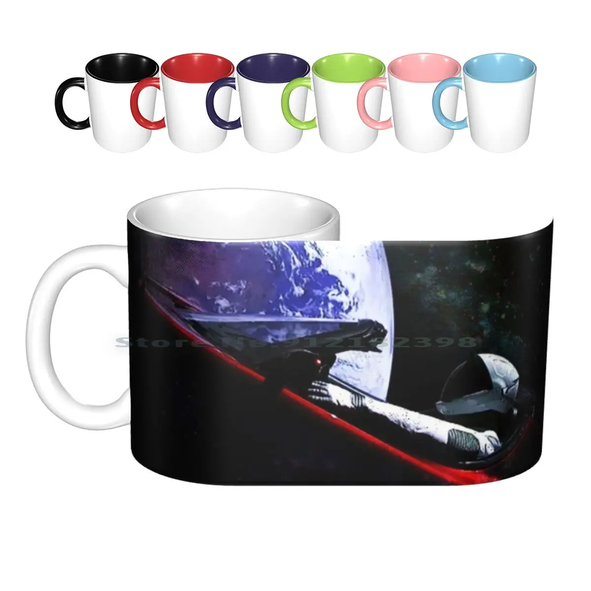 

Керамические кружки с надписью «Road To Ceramic», кофейные чашки, кружка для молока, чая, кружка Spacex Tesla Roadster, астронавт, космос, человек, земля, гала...