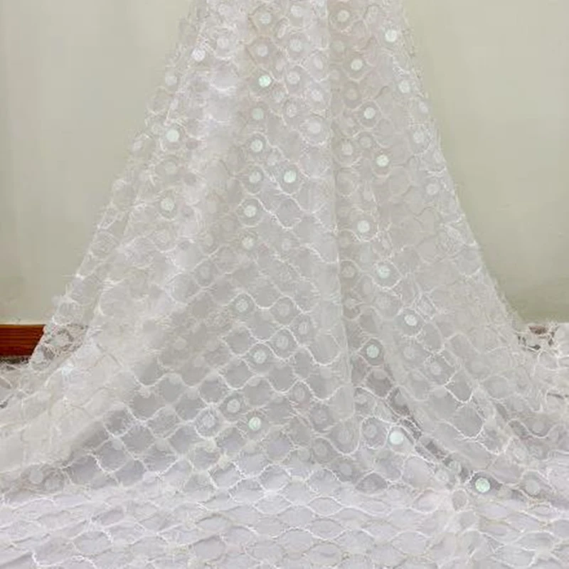 Белый цвет Высокое качество африканская кружевная ткань с блестками 2020