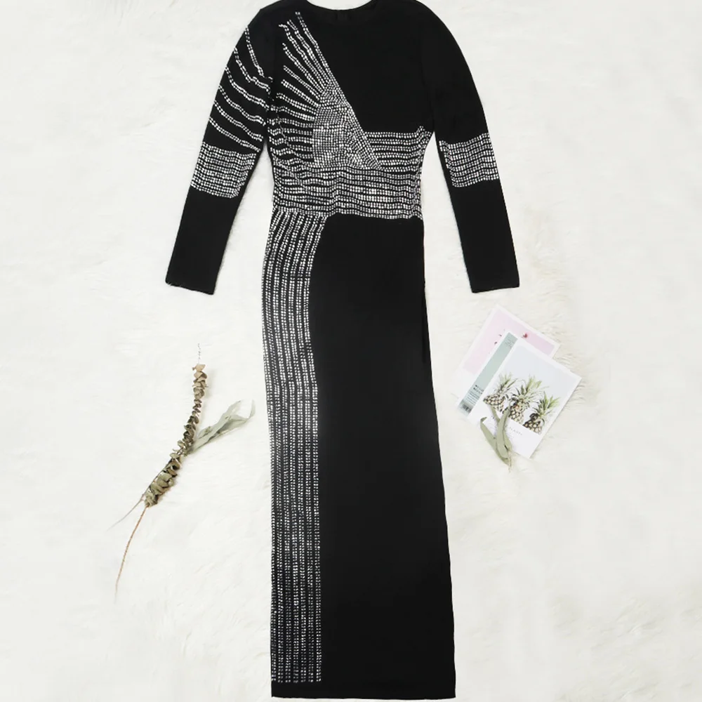 Сексуальное женское черное облегающее платье с блестками длинное макси для