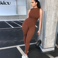 kliou solid autumn jumpsuits women sleeveless high waist elastic skinny basic sportswear female casual fitness outfits hot