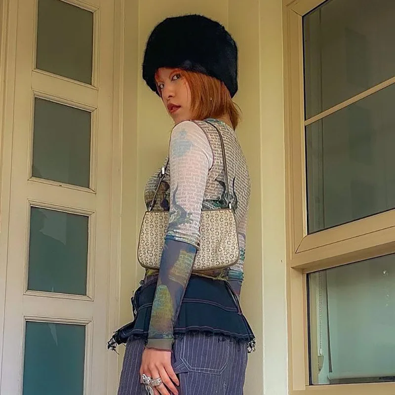 Женская модная облегающая футболка укороченные топы с принтом газет длинным