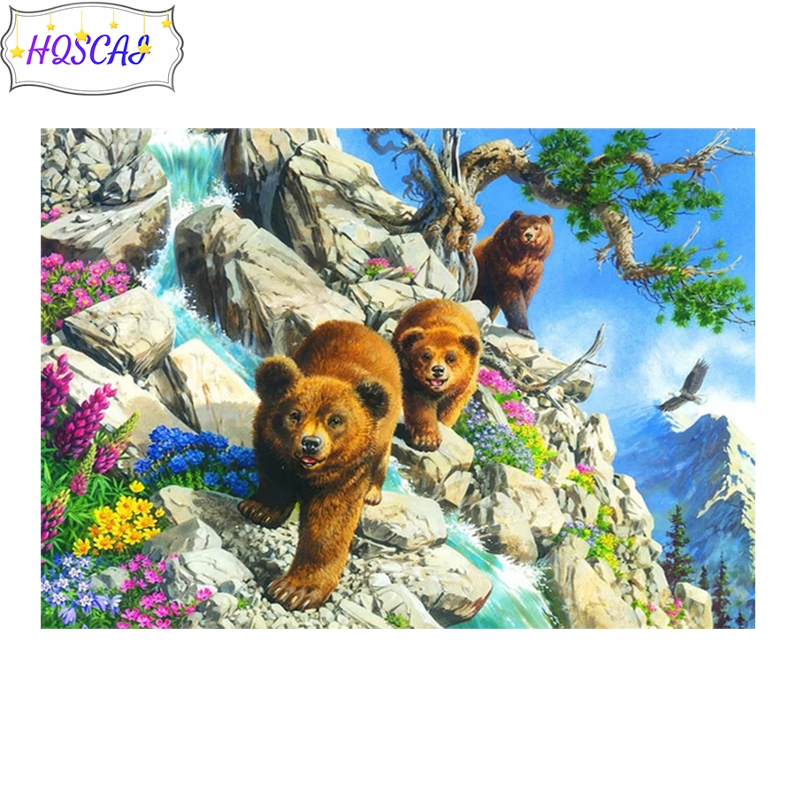 

DIY Diamond Painting Tree mountain black bear animal Full Round Rhinestones Paintings Diamond Embroidery Cross Stitch Home Decor