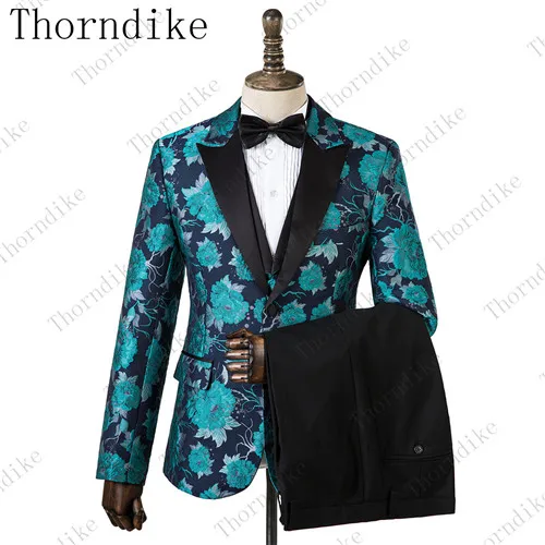 9 Thorndike Королевский Синий Облегающий медный узор костюмы новые модные мужские куртки+ брюки+ жилет из 3 предметов высокого качества мужской свадебный костюм - Цвет: 9