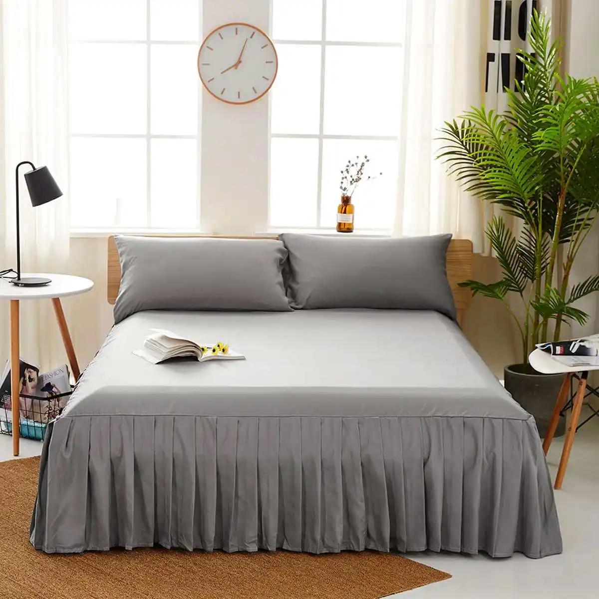 

Solid Color Polyester Bedspread Fitted Sheet Cover Soft Non-Slip King Queen Bed Skirt Twin Full Queen King