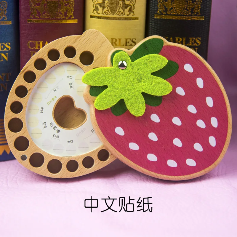 

Strawberry Box Souvenir Tooth Collection Wooden Baby Save Deciduous Tooth Box Organizer Box Keepsakes Collecting Creative Gifts