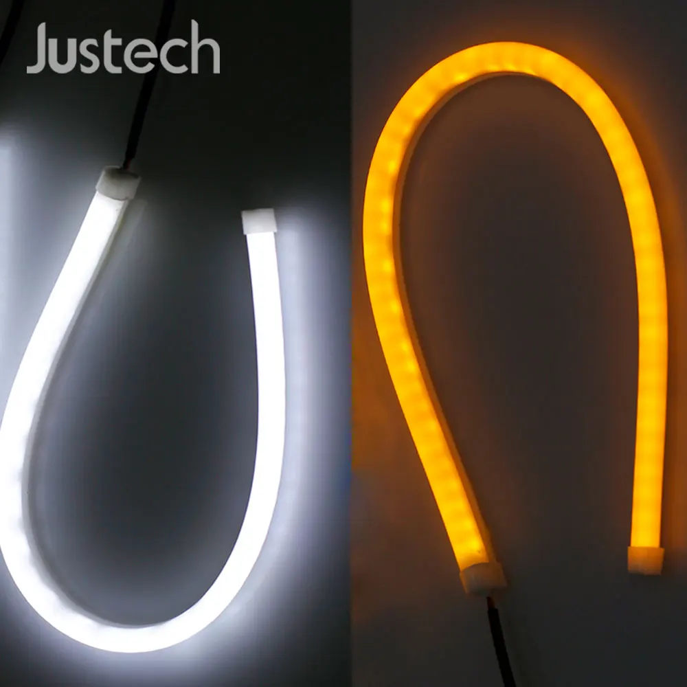 

Justech 2Pcs 45CM Flexible Tube White Headlight LED Strip DRL Daytime Run Lights Dual Color White & Amber LED strips Car Light